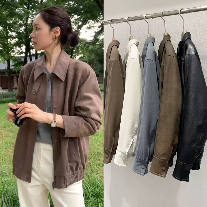 Nuo Xiaola Genuine Product 2026 Spring New Collection Korean Designer Brand Fr Vintage Suede Leather Jacket Coat
