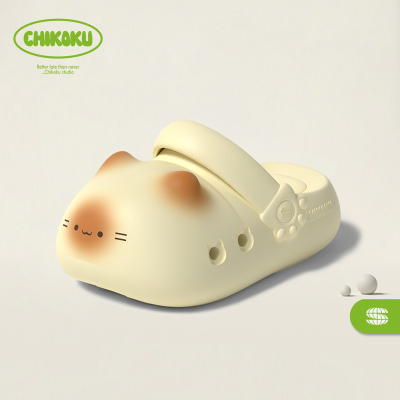 Rice Ball Orange~Chikoku Caramel Kitten Slippers for Women, Summer Home Comfort, Breathable Thick-Soled Clogs for Outdoor Wear
