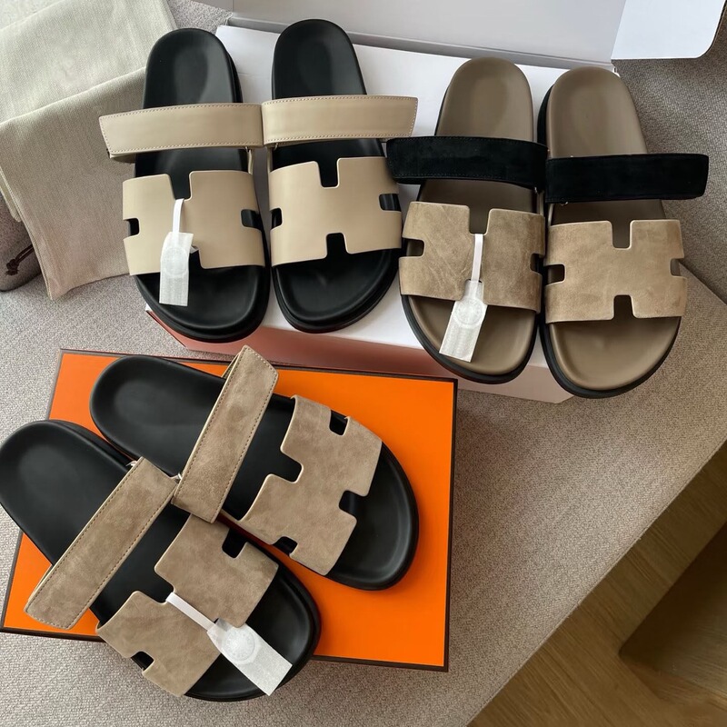 High-End Edition】Genuine Leather Erjiu H Slippers Couple Style Summer Outdoor Velcro Thick-Soled Slide Sandals for Men and Women
