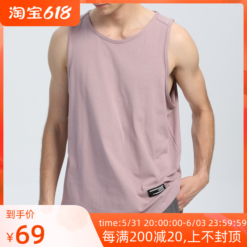 Fitness Muscle Vest Men's Shoulder Blouse Sport Suction Pure Cotton T-shirt Loose large size Pure Color-to-iron Training Summer