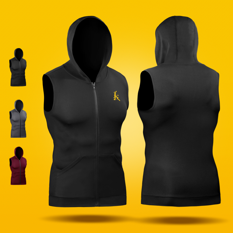 Summer fitness sports vest men sleeveless vest with hoodie basketball running clothes elastic speed dry and breathable tights