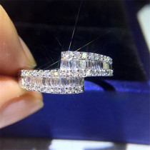 Parallel lines intersect 50 points T square ladder square square natural real diamond group inlaid with 18K white gold gold row ring ring