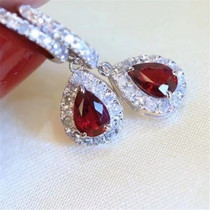 Elegant water drop Total 1 carat without burning dove blood red ruby 37 Diamonds 18K Platinum Earrings Ring GRC Warrant
