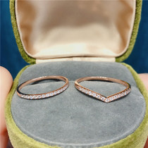 Loneliness Classic Withdrawal 18K Rose Gold Total 15 Diamonds Straight Rows of V Row Rings Fashion Fold and Single Buy