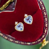 18K Gold Loving Heart Shape 24 Sea Blue Treasure Pendant Total 40 Ear Nails Small And Delicate Everyday 100 lap