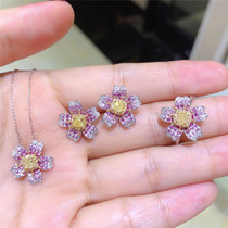 Pattern Year Fancy Cherry Blossom 18 Yellow Diamond 45 Colorful Treasure 18K Gold Ring Ear Nail Lock Bone Necklace Chain