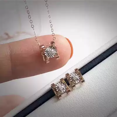 Niu head single 3 points 5 points 10 points real diamond pendant 18K white gold gold necklace 4 points ear needle 50 points effect