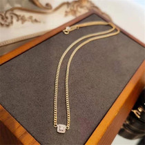 Square total 10 Diamonds 18K gold Cuba lock bone necklace thick real imported side body chain single wearing dines wind