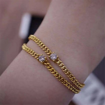 European and American ins wind 18K gold Cuba adjustable bracelet hand ring profiled diamond set chain width 3 1mm Fashion