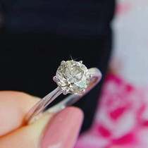 Single drill 1 carat 1 carat diamond 18K white gold ring ring Classic six claws inlaid with Japanese fine work