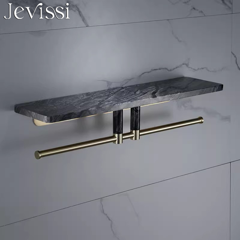 All-Copper Brushed Gold Storage Rack Bathroom Towel Rack Natural Marble Shelf in Front of the Mirror Storage Rack Dressing Table