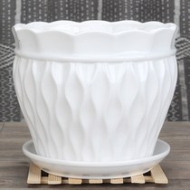 White ceramic flowerpot extra-large clearance creative interior simple personality with tray green roe household chloropicam Special