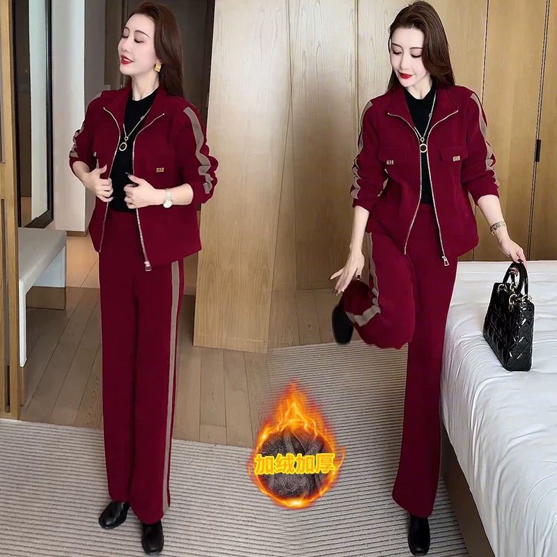 Fleece-Lined and Thickened Fashionable Casual Suit for Women, 2026 Autumn and Winter New Style, Stylish, Age-Reducing, Slimming Wide-Leg Pants Two-Piece Set, Trendy Fleece-Lined and Thickened Fashionable Casual Suit for Women, 2026 Autumn and Winter New Style, Stylish, Age-Reducing, Slimming Wide-Leg Pants Two-Piece Set, Trendy