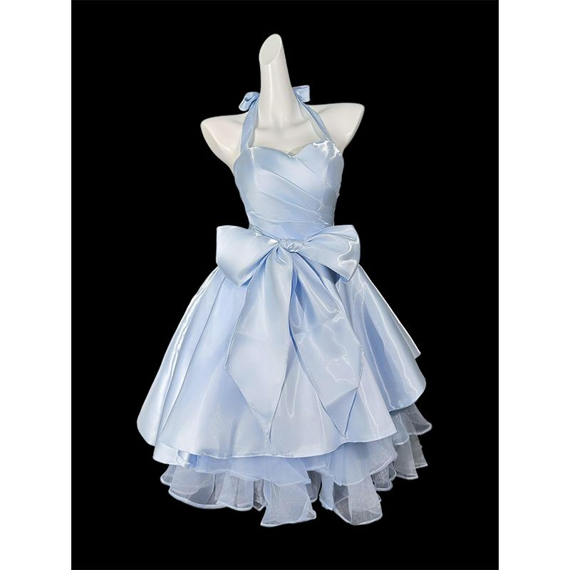 Beautiful Birthday Dress 2026 New Style Blue Halter Neck Student Day Coming-Of-Age Ceremony Art Exam Party Engagement Princess Dress