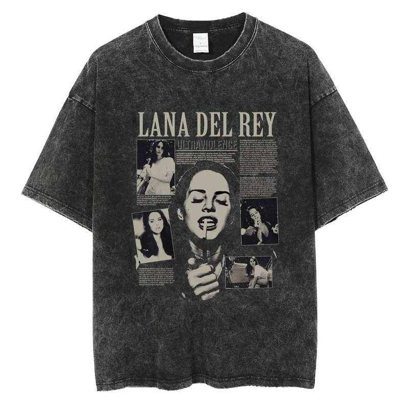 90S Singer Lana Del Rey Washed T-Shirt Harajuku Men's Retro Distressed Short-Sleeved Large Size Pure Cotton Trendy T-Shirt