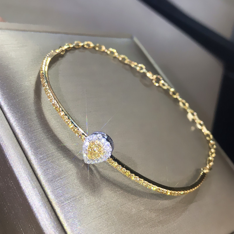 Diamond Handmade Bracelet Woman Real Diamond Full Drill 18K Rose Gold Platinum Couple's Married Temperament Yellow Diamond Hand Decorated