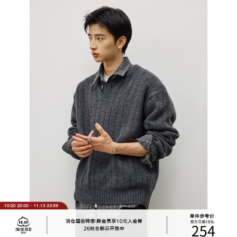 Lr Made Classic Henley Collar Heavy Alpaca-Like Lazy Warm Pullover Knit Sweater