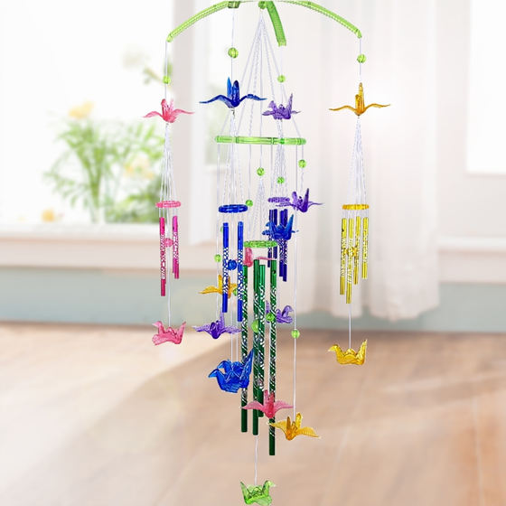 Creative imitation crystal paper crane wind chime pendant metal children's room bedroom decoration pendant bell girl gift