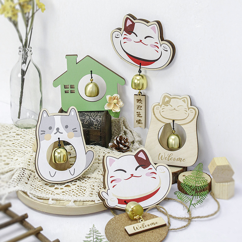 Cute doorbell wind chime wooden door hanging household entry into the door to remind pure copper cat and dog bell shop open the door and hit the bell
