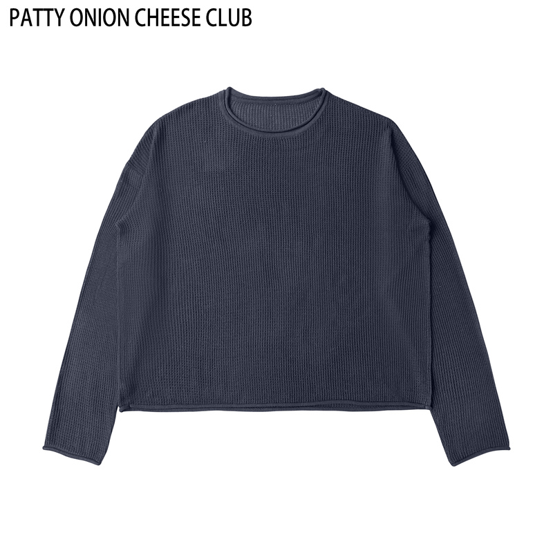 Loose Hollow-Out Knit Sweater with Unique Frayed Edges, Layered Loose Top with Long Sleeves Loose Hollow-Out Knit Sweater with Unique Frayed Edges, Layered Loose Top with Long Sleeves