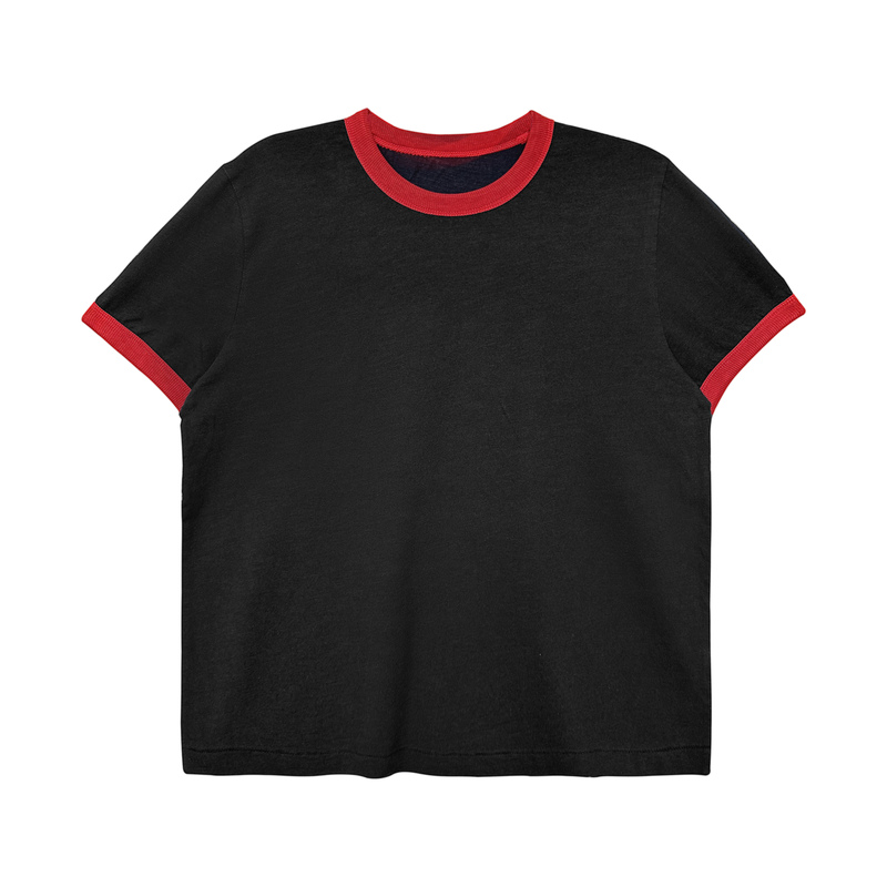 Rolled Edge T-Shirt with Vintage Collar and Cuffs, Contrasting Colors, Short Sleeves, Single-Stitch Craftsmanship, Slim Fit, 130 Grams Rolled Edge T-Shirt with Vintage Collar and Cuffs, Contrasting Colors, Short Sleeves, Single-Stitch Craftsmanship, Slim Fit, 130 Grams