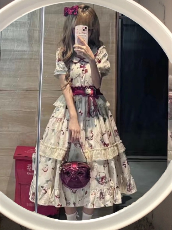 Apple Tea Lolita Pastoral Style Sweet Short-Sleeved Dress, Absolutely Stunning, Unique, Beautiful, and Fluffy Dress for Girls