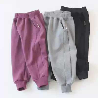 Children's one velvet loose cotton casual pants 21 autumn and winter boys thin velvet thick pants baby warm outer pants