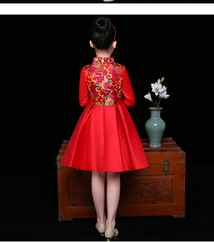 Cộng với nhung ngày tết trẻ em nam nữ hợp xướng lễ hội công chúa ăn mặc phong cách Trung Quốc nhỏ chủ trang phục guzheng trang phục set bộ vest bé trai kèm cavat