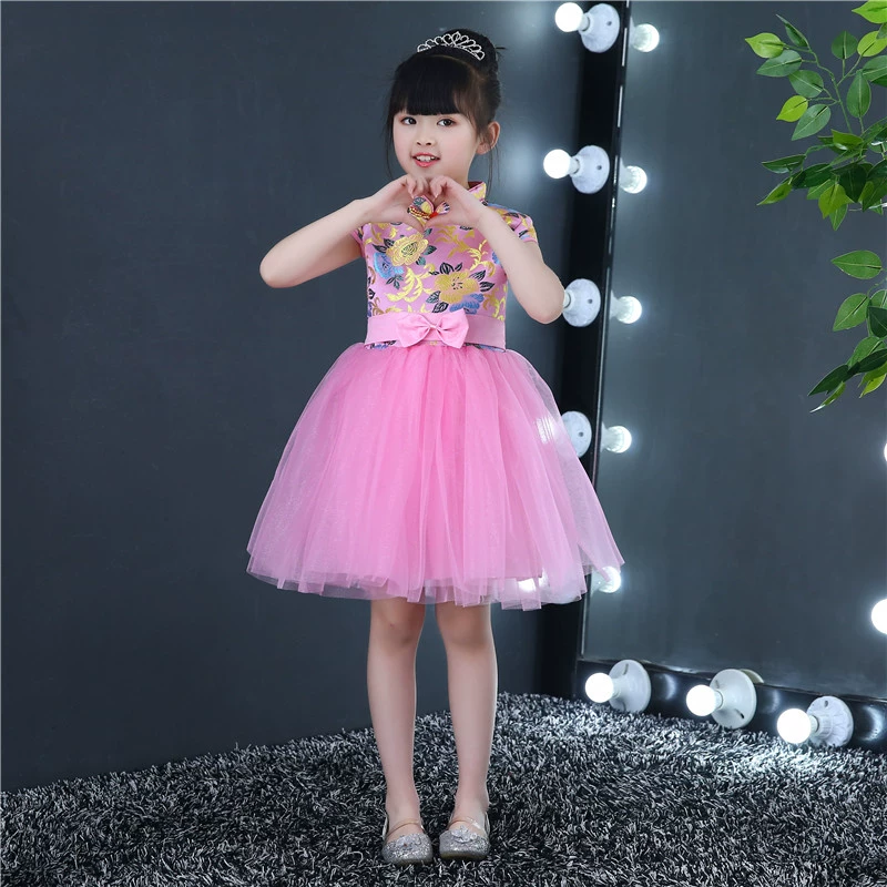 Cộng với nhung ngày tết trẻ em nam nữ hợp xướng lễ hội công chúa ăn mặc phong cách Trung Quốc nhỏ chủ trang phục guzheng trang phục set bộ vest bé trai kèm cavat