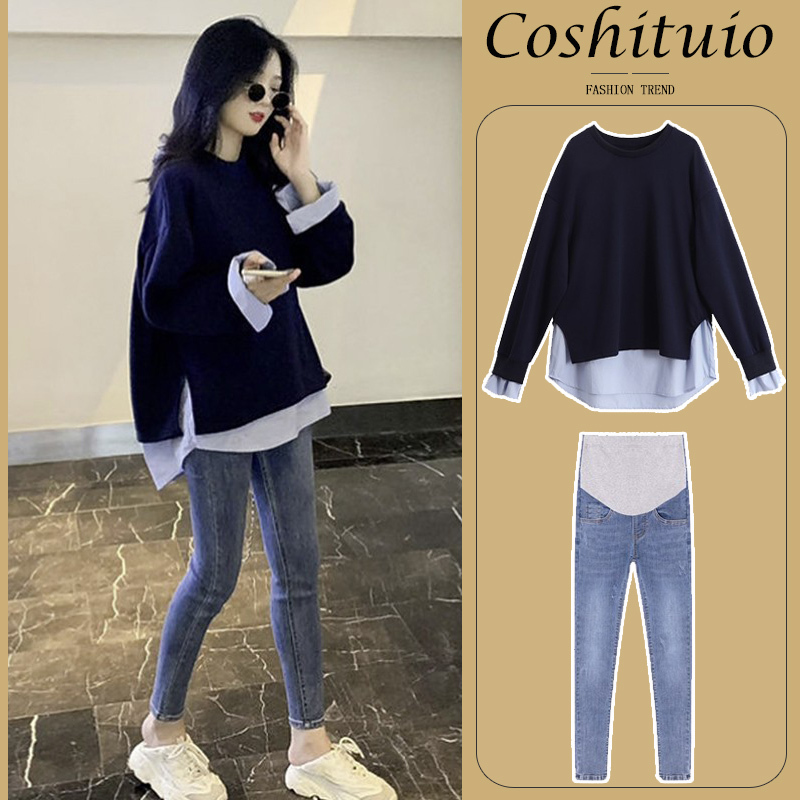 British Dhwa Maternity Suit 2026 New Spring and Autum Fashion Small Size Korean Style Top and Jeans Two-Piece Set British Dhwa Maternity Suit 2026 New Spring and Autum Fashion Small Size Korean Style Top and Jeans Two-Piece Set