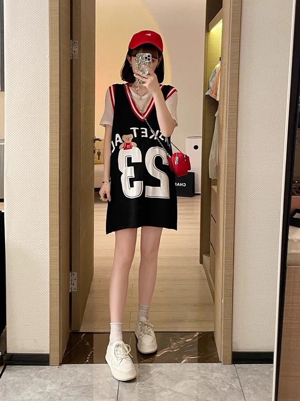 British Dhwa Maternity Dress Summer New Korean Style Two-Piece Set Jersey Sports Vest Belly-Covering Plus Size t