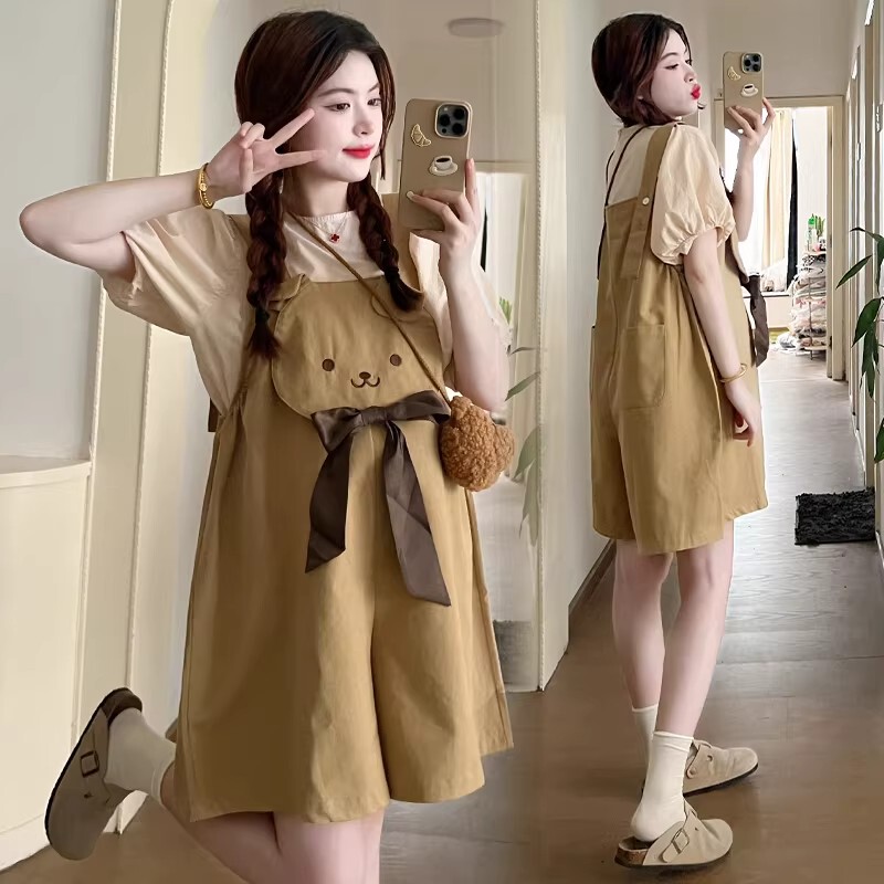 British Dhwa Maternity Wear Summer New Korean Style Fashionable Casual Stylish High-End Overalls Two-Piece Set