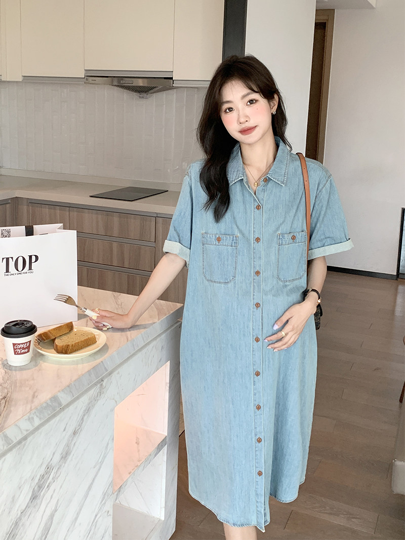 NEXT ROAD BRITISH COLLABORATION MATERNITY DRESS SUMMER SHIRT DRESS TENCEL FASHION CASUAL LOOSE DENIM SKIRT