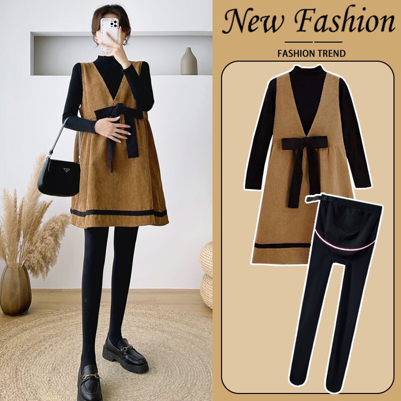 British Dhwa Maternity Suit 2026 New Spring and Autum Fashionable Tops and Suspender Dresses for Pregnant Women Two-Piece Set
