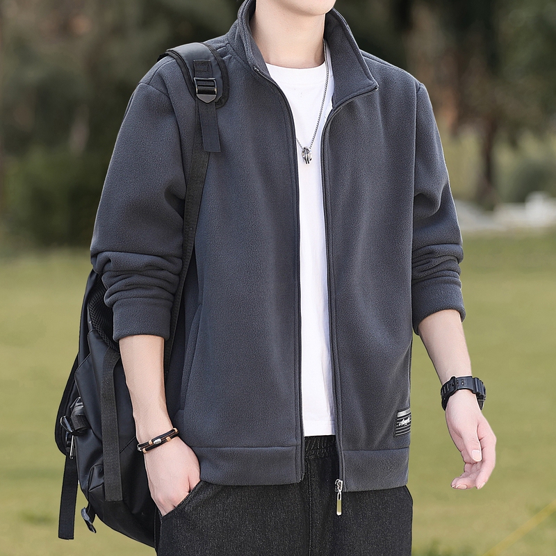 Men's Spring Cardigan Jacket, Casual Versatile Stand-Up Collar Jacket, Autumn and Winter Fleece-Lined Warm Sweatshirt