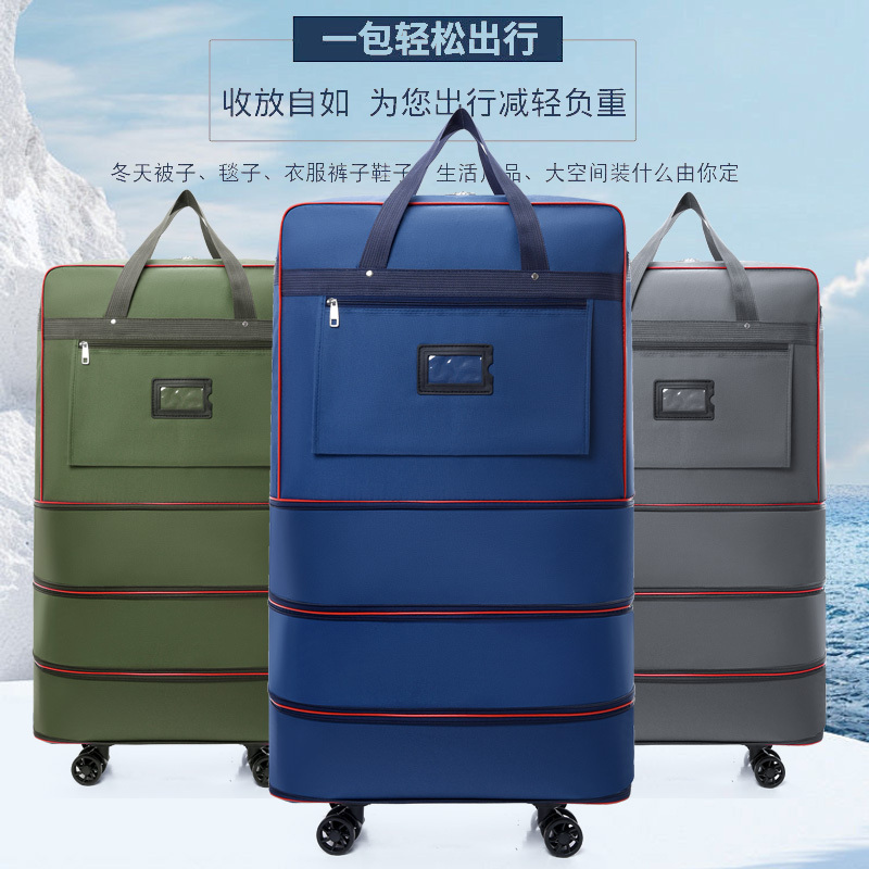 Student Quilt Luggage Bag with Wheels Large Capacity High School Student Living on Campus Clothes Storage Bag Moving Checked Packing