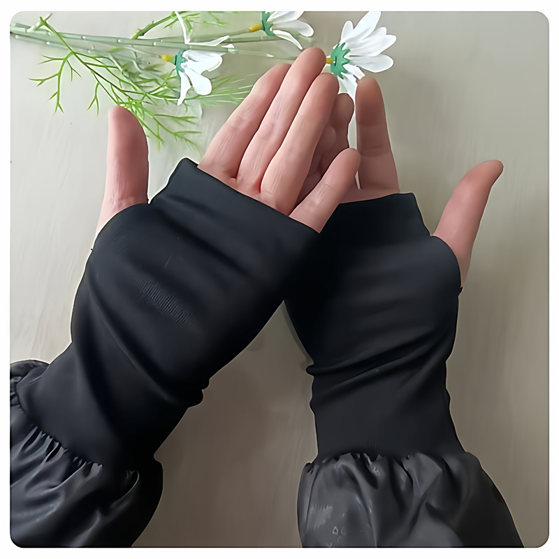 Thin Black Sleeves with Exposed Fingers, Extended Cuffs, Women's and Men's Ski Suits, Windproof Cuffs, Mountaineering Suits with Hole Sleeves