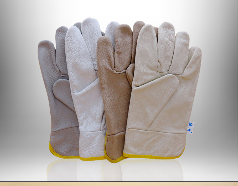 Labor-Po short section electric welding gloves head layer of cow leather soft leather driver welders abrasion resistant and low temperature protection industrial leather gloves