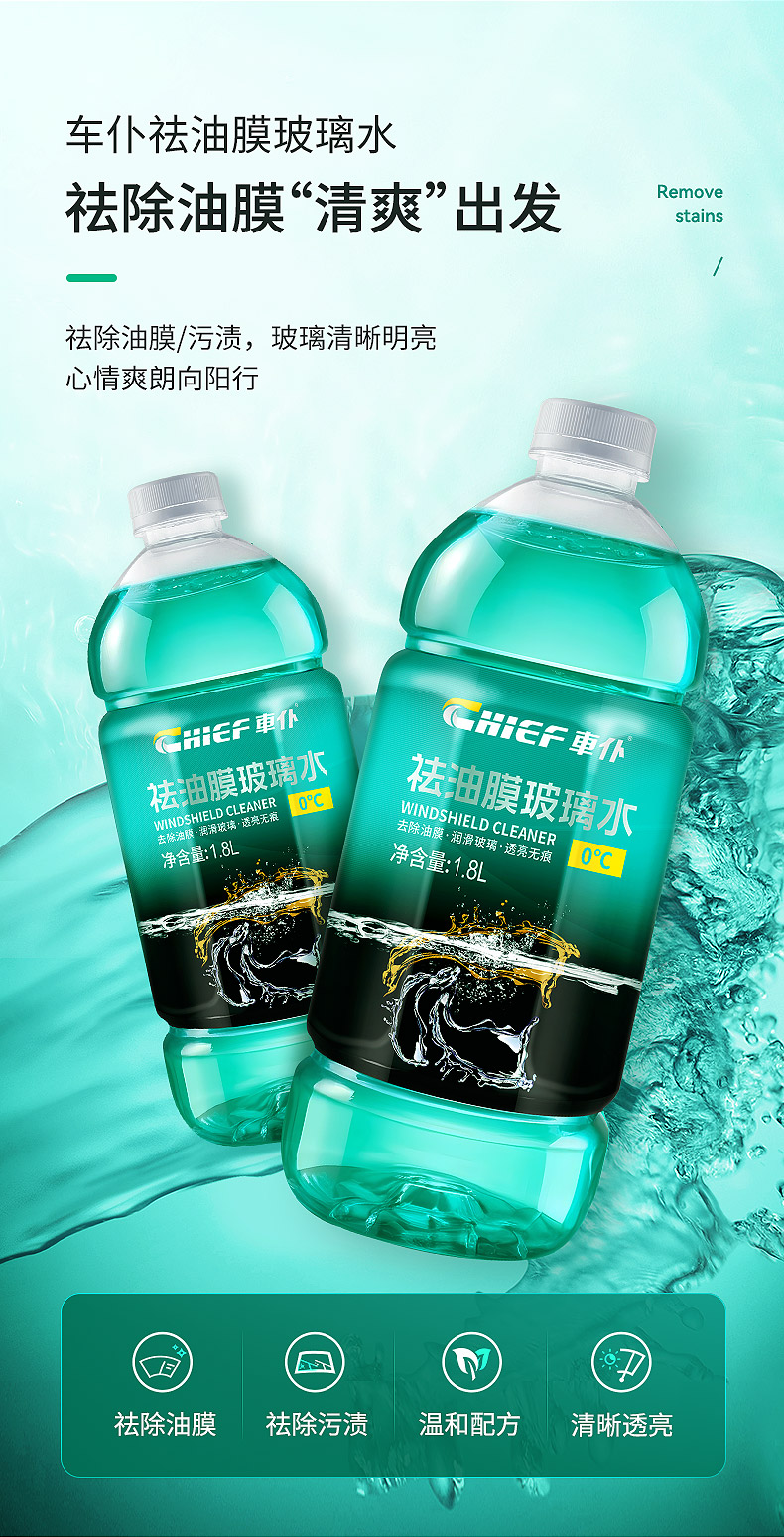 Car Oil Film Remover, All-Season Anti-Freeze Windshield Wiper Fluid, Powerful Oil Film and Insect Glue Remover for Summer Car Use