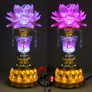Led powder red seven-colored rotating imitation crystal lotus lamp Buddha for the Buddha's former temple Guanyin Buddha for home plug-in