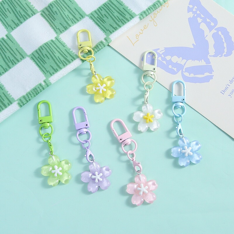 ins Cute Flower Cherry Blossom Backpack Keychain Student Bag Small Flower Pendant Girl Accessories Pendant Gift for Best Friend