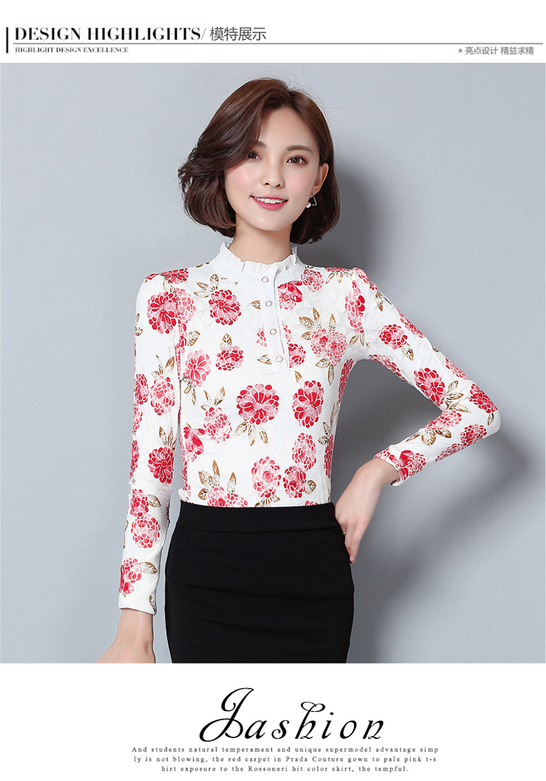 Áo sơ mi ren cộng với áo nhung dày Phiên bản Hàn Quốc của cổ áo sơ mi voan Đầm dài tay ấm áp cỡ lớn áo sơ mi thủy triều áo sơ mi caro nữ form rộng