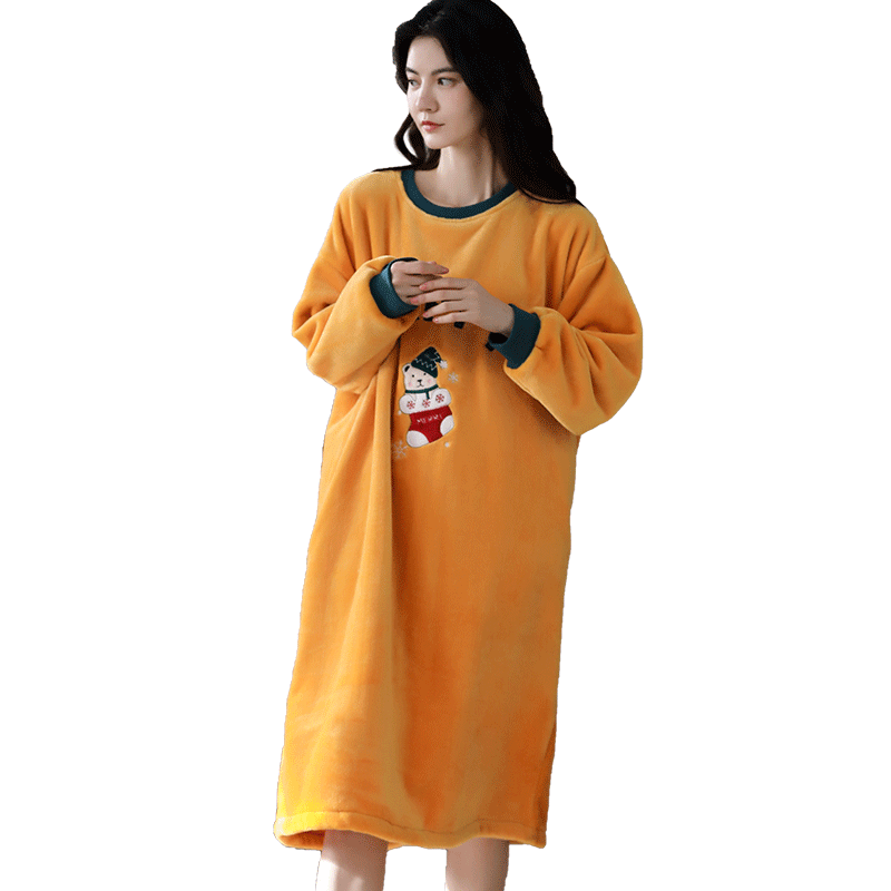 Coral velvet nightgown ດູໃບໄມ້ລົ່ນແລະລະດູຫນາວ pajamas ສໍາລັບແມ່ຍິງຫນາ flannel ກາຕູນຫນ້າຮັກຂະຫນາດຂະຫນາດໃຫຍ່ສາມາດໃສ່ໄດ້ນອກເຄື່ອງນຸ່ງລະດູຫນາວເຮືອນ