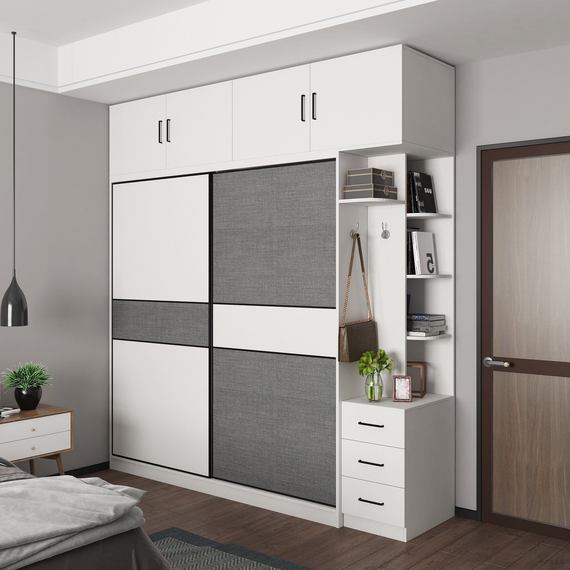 Nordic modern minimalist bedroom sliding door wardrobe sliding door sliding storage home large wardrobe assembly furniture customization