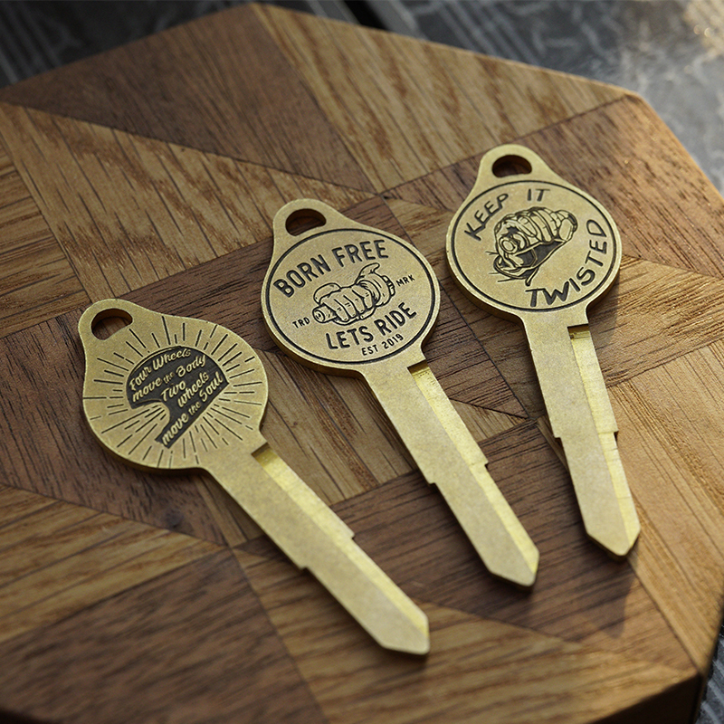 Luckey Retro Pure Copper Integrated Motorcycle Key Blank