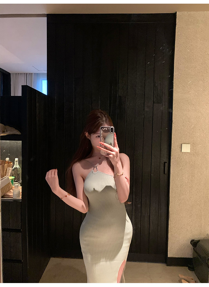한국 행침 목 얼음 실크 드레스 트임 몸매 가꾸기 허리 수축 섹시함 심장 기계 나이트 클럽 순수한 욕망 달콤한 매운맛 바람 타이트 스커트 롱 스커트 상세 이미지 19