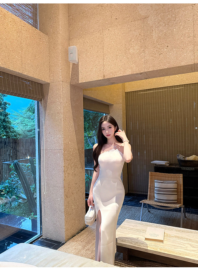 한국 행침 목 얼음 실크 드레스 트임 몸매 가꾸기 허리 수축 섹시함 심장 기계 나이트 클럽 순수한 욕망 달콤한 매운맛 바람 타이트 스커트 롱 스커트 상세 이미지 13