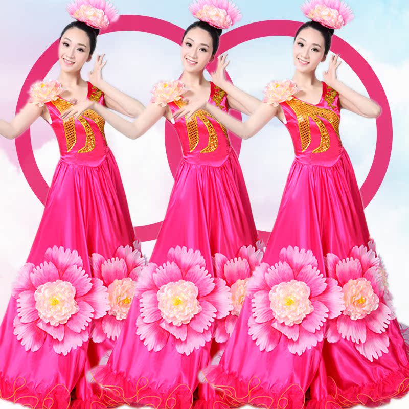 Big swing dress rehearsal for modern dance Long dress Classical Dance Flowers Skirt Opening Dance Performance for adult women