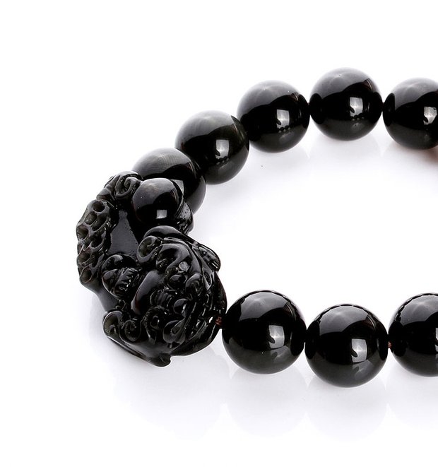 Vòng đeo tay tự nhiên Obsidian Vòng tay nam và nữ Vòng tay hạt Vòng tay Trái tim Mân côi mở đá thạch anh tóc vàng