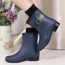 Mid-tube outer wear cute non-slip thickening wear-resistant womens new waterproof rain boots fashion rain boots can add warm fleece socks